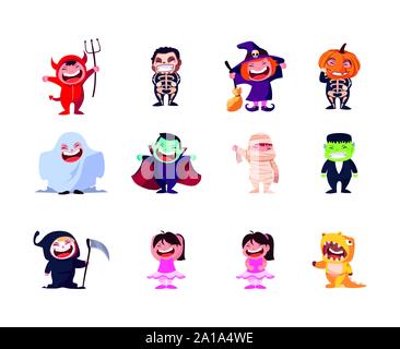 Bundle halloween mit Kindern verschleierte Vector Illustration Design Stock Vektor