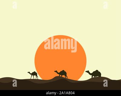 Kamel in der Wüste, Illustration, Vektor auf weißem Hintergrund. Stock Vektor