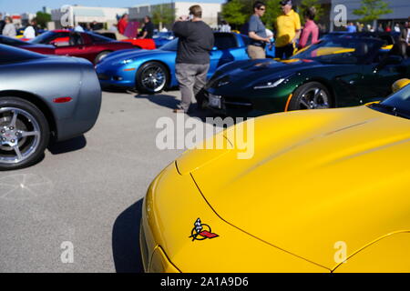 Viele Besitzer von Chevrolet Korvetten von 1960 bis 2010 kam eine Fahrt in Corvette Reise rund um den See reisen Falle zu nehmen, Fond du Lac, Wisconsin Stockfoto