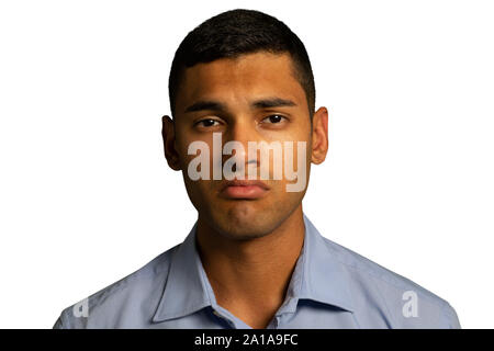 Junge besorgt Geschäftsmann Kamera suchen Stockfoto