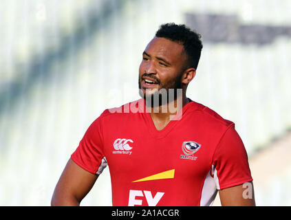 München, Bayern, Deutschland. 21 Sep, 2019. Maceo Brown (USA), Rugby Turnier, Deutschland vs USA, München, Olympia Stadion, die Teams aus Neuseeland, England, Australien, Südafrika, Deutschland, Fidschi, den USA und Frankreich nehmen Teil an dieser 2-tägigen Turnier, Kredit: Wolfgang Fehrmann/ZUMA Draht/Alamy leben Nachrichten Stockfoto