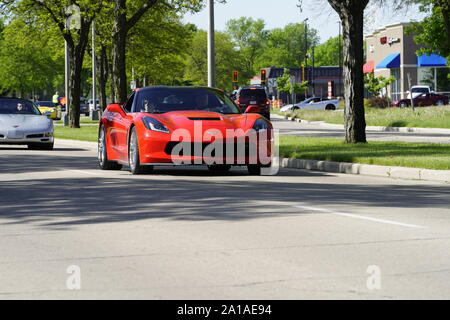 Viele Besitzer von Chevrolet Korvetten von 1960 bis 2010 kam eine Fahrt in Corvette Reise rund um den See reisen Falle zu nehmen, Fond du Lac, Wisconsin Stockfoto
