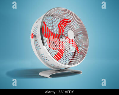 Moderne Bodenbeläge größeren Ventilator zur Kühlung Metall mit Lupen 3D-Rendering auf blauem Hintergrund mit Schatten Stockfoto