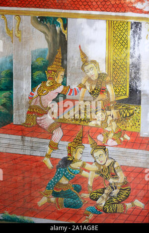 Vie du Bouddha Shakyamuni. Wat Naxai. Vientiane. Laos. Asie. / Gemälde, das die Lebensgeschichte von Shakyamuni Buddha darstellt. Wat Naxai. Vientiane. Laos Asien Stockfoto