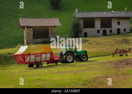 Grünen Traktor mit großen Rädern im Bereich Stockfoto