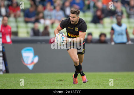 München, Deutschland. 22 Sep, 2019. Oktoberfest Sevens Rugby Turnier in München am 21. und 22. September 2019. Spiel um Platz drei zwischen Deutschland und Neuseeland. Fabian Heimpel (Deutschland, 6). Credit: Jürgen Kessler/dpa/Alamy leben Nachrichten Stockfoto