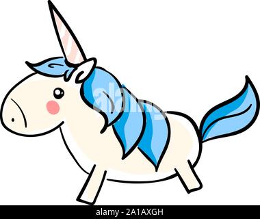 Einhorn mit blauen Haaren, Illustration, Vektor auf weißem Hintergrund. Stock Vektor
