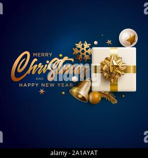 Frohe Weihnachten und Neujahr Grußkarte Design. Festliche Weihnachtsdekoration Elemente. Vector Illustration. Stock Vektor
