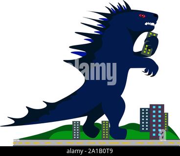 Godzilla, Illustration, Vektor auf weißem Hintergrund. Stock Vektor