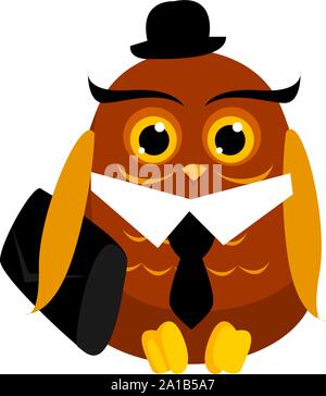 Eule mit Hut, Illustration, Vektor auf weißem Hintergrund. Stock Vektor