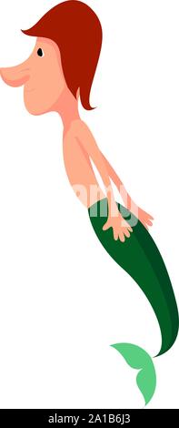 Mermaid Mann, Illustration, Vektor auf weißem Hintergrund. Stock Vektor