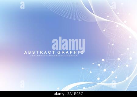 Erweiterung des Lebens. Bunte explosion Hintergrund mit angeschlossenen Leitung und Punkten, Wave fließen. Visualisierung Quantum Technologie. Abstrakte Grafik Stock Vektor