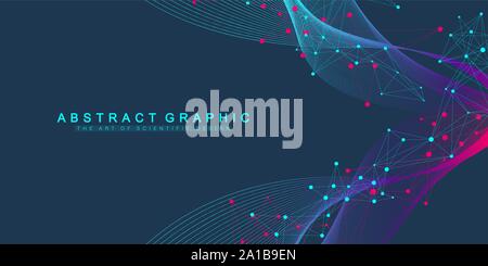 Erweiterung des Lebens. Bunte explosion Hintergrund mit angeschlossenen Leitung und Punkten, Wave fließen. Visualisierung Quantum Technologie. Abstrakte Grafik Stock Vektor