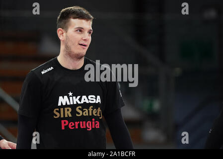 Perugia, Italien, 25. September 2019, ALESSANDRO PICCINELLI (N. 1 LIBERO SIR SICHERHEIT CONAD PERUGIA) während Test Match Sir Sicherheit Conad Perugia Vs Emma Villen VOLLEYBALL Volleyball italienische Serie A Männer Superleague Meisterschaft - Credit: LPS/Loris Cerquiglini/Alamy leben Nachrichten Stockfoto