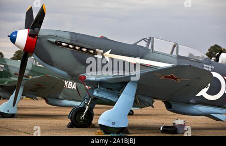 Jakowlew Yak-3 UA auf der Flightline in der Schlacht von Großbritannien Airshow am IWM, Duxford am 22. September 2019 Stockfoto