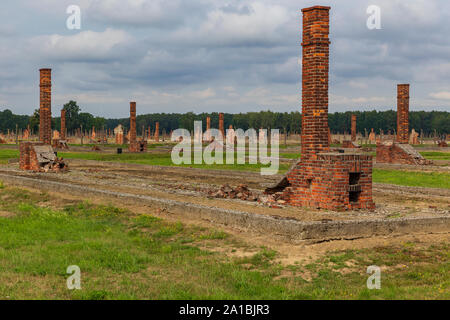 Polen - AUGUST 2019: Öfen und Kasernen im Konzentrationslager Auschwitz-Birkenau Stockfoto