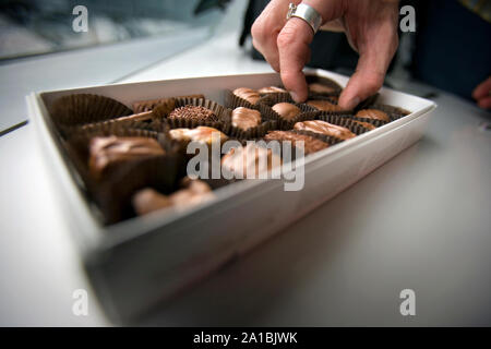 Nahaufnahme von Pralinen. Stockfoto