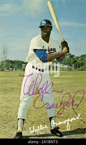 1970s Era autographierte Erinnerungsfoto von Los Angeles Dodger Spieler Willie Crawford. Stockfoto