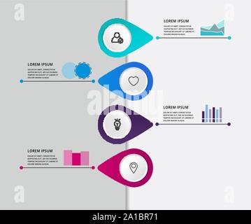 Vektor modernen Infografik flachbild Vorlage pin für vier Papieretikett, Diagramm, Grafik, Präsentation. Business Konzept mit 4 Optionen und markiert. Leerzeichen Stock Vektor