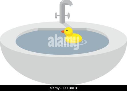 Ente in Waschbecken, Illustration, Vektor auf weißem Hintergrund. Stock Vektor