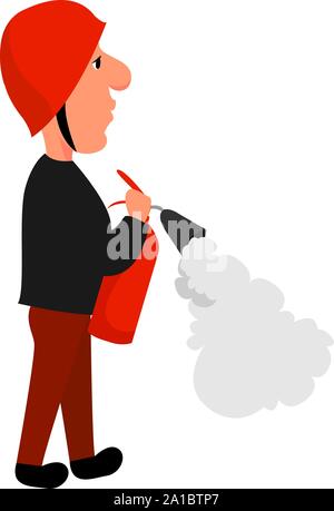 Mann mit Feuerlöscher, Illustration, Vektor auf weißem Hintergrund. Stock Vektor