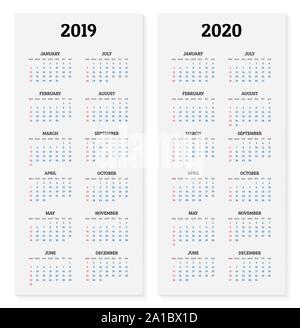 Jahreskalender 2019 und 2020 Vorlage. Vector Illustration Stock Vektor