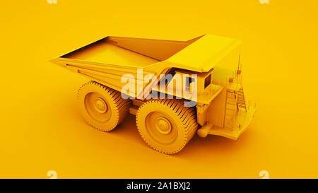 Gelbe Mining Truck isoliert auf gelben Hintergrund. 3D-Darstellung. Stockfoto