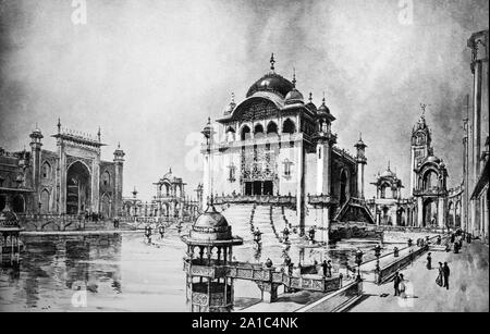 Kupferstich von F.N. Birkett, die Kongresshalle am 1908 Französisch-Ausstellung in London. Stockfoto