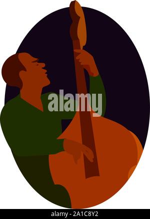 Double Bass Player, Illustration, Vektor auf weißem Hintergrund. Stock Vektor