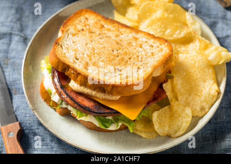 Hausgemachte Fried Bologna Sandwich mit Käse und Salat Stockfoto