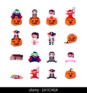Bundle halloween mit Kindern verschleierte Vector Illustration Design Stock Vektor