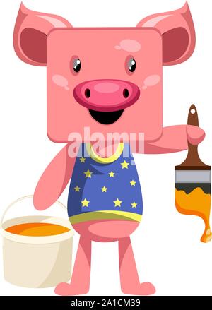 Schwein mit Pinsel, Illustration, Vektor auf weißem Hintergrund. Stock Vektor
