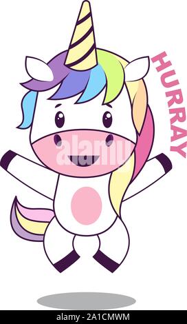 Happy Einhorn, Illustration, Vektor auf weißem Hintergrund. Stock Vektor