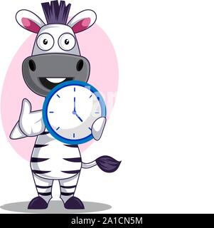 Zebra mit Uhr, Illustration, Vektor auf weißem Hintergrund. Stock Vektor