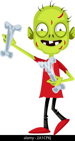 Zombie mit Knochen, Illustration, Vektor auf weißem Hintergrund. Stock Vektor