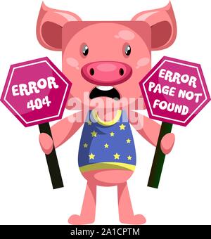 Schwein mit Fehler 404, Illustration, Vektor auf weißem Hintergrund. Stock Vektor