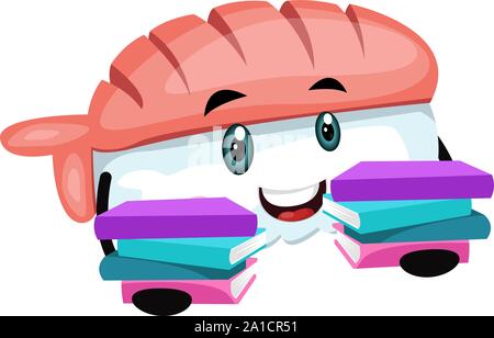 Sushi mit Bücher, Illustration, Vektor auf weißem Hintergrund. Stock Vektor