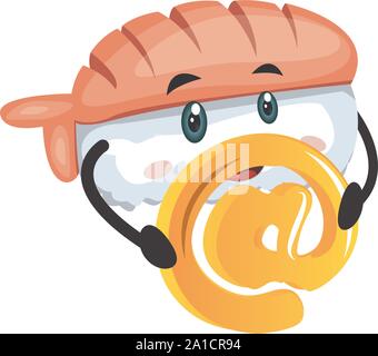 Sushi mit @ Zeichen, Illustration, Vektor auf weißem Hintergrund. Stock Vektor