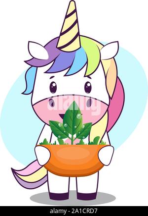 Einhorn mit Anlage, Illustration, Vektor auf weißem Hintergrund. Stock Vektor