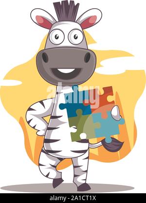 Zebra mit Puzzle, Illustration, Vektor auf weißem Hintergrund. Stock Vektor