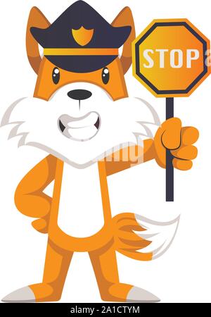 Fuchs mit STOP-Schild, Illustration, Vektor auf weißem Hintergrund. Stock Vektor