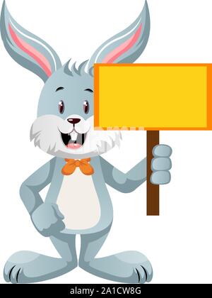 Osterhase mit leeren Zeichen, Illustration, Vektor auf weißem Hintergrund. Stock Vektor
