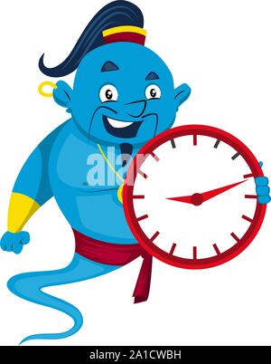 Genie mit Uhr, Illustration, Vektor auf weißem Hintergrund. Stock Vektor