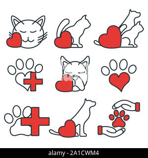 Satz von Animal Care Symbol. Konzept für das Gesundheitswesen Medizin und Pet Care. Umrisse und Schwarz Haustier. Haustiere Symbol, Symbol und Abzeichen. Einfachen Vektor i Stockfoto