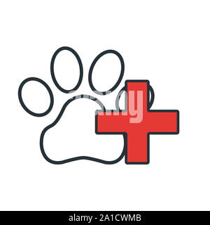 Paw Symbol. Konzept für das Gesundheitswesen Medizin und Pet Care. Umrisse und Schwarz Haustier. Haustiere Symbol, Symbol und Abzeichen. Einfachen Vektor Illustration. Stockfoto