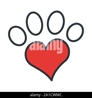 Paw mit Herz Symbol. Konzept für das Gesundheitswesen Medizin und Pet Care. Umrisse und Schwarz Haustier. Haustiere Symbol, Symbol und Abzeichen. Einfachen Vektor illus Stockfoto