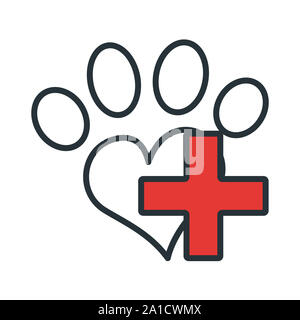 Paw Symbol. Konzept für das Gesundheitswesen Medizin und Pet Care. Umrisse und Schwarz Haustier. Haustiere Symbol, Symbol und Abzeichen. Einfachen Vektor Illustration. Stockfoto
