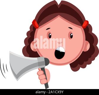 Mädchen mit Megaphon, Illustration, Vektor auf weißem Hintergrund. Stock Vektor