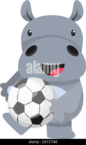 Hippo mit Fußball, Illustration, Vektor auf weißem Hintergrund. Stock Vektor