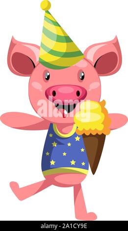 Schwein mit Eis,, Illustration, Vektor auf weißem Hintergrund. Stock Vektor